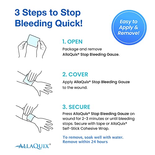 AllaQuix Stop Bleeding Gauze Pads – (2"x2") | Hemostatic Wound Dressing for Cuts & First Aid Kits | Sterile, Drug-Free, Fa...