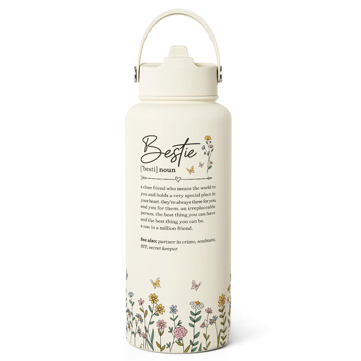 Best Friend Water Bottle 32oz Stainless Steel with Lid & Straw, Bestie Insulated Bottles for Women Girls Female Friends Sisters, Gifts Ideas for Birthday Christmas