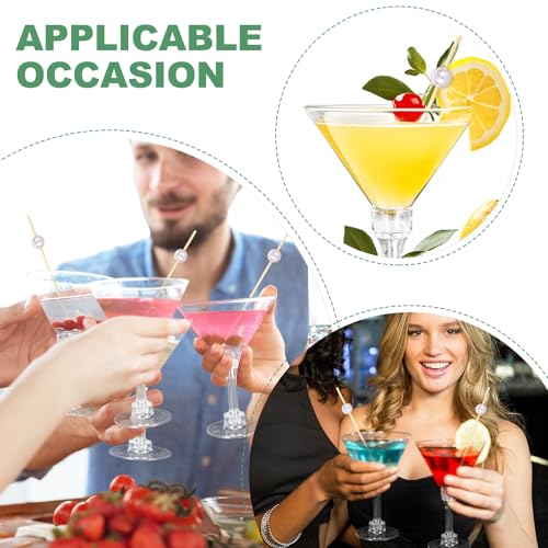 JarThenaAMCS 80 Pack 5Oz Plastic Martini Glasses With Pearl Cocktail Pick Disposable Mini Goblet Clear Cocktail Wine Glass...