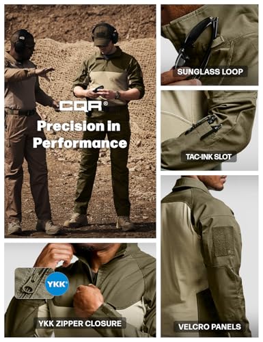 CQR Men's Combat Shirt Tactical 1/4 Zip Long Sleeve Military BDU Shirts Camo EDC Top with Pockets