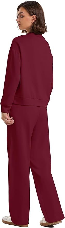 WIHOLL Two Piece Sets for Women Fall Outfits Lounge Sets Mock Neck Tops Wide Leg Pants Vacation Travel Airport Outfits