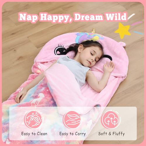 Kyerlish Kids Sleeping Bag, Plush Toddler Slumber Bag 2-in-1 Pillow, Soft Sleeping Bag, Nap Mats for Preschool,Daycare,Tra...