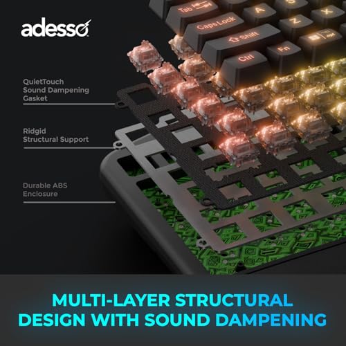 ADESSO EasyTouch 1500 Ergonomic Mechanical Keyboard with Cherry Red Switches Wired Wireless Bluetooth RGB Illuminated Mult...