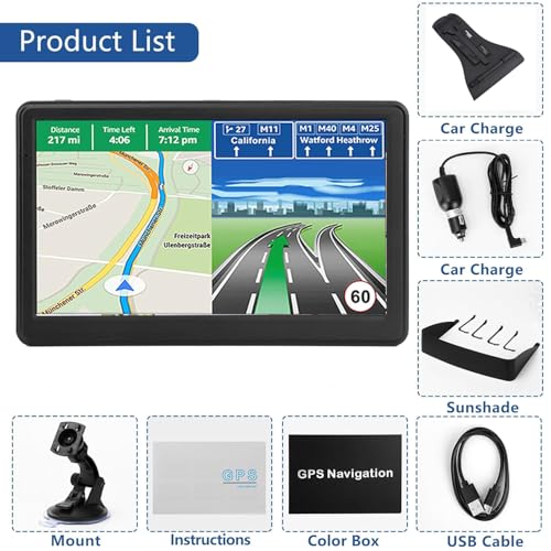 Car GPS Navigation System with 7 inch Display, 2025 Maps, Free Lifetime Updates for RV, Truck, Commercial Drivers, Semi Tr...