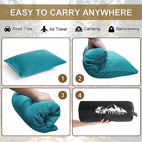 Ivellow Memory Foam Travel Pillow Compressible Camping Pillow for Sleeping Shredded Memory Foam Pillow Compact Firm Suppor...