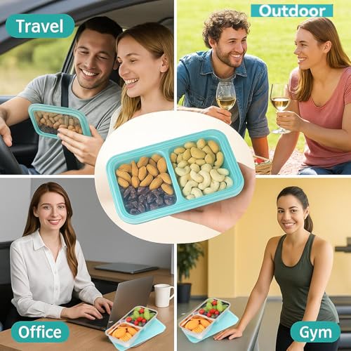 AJORR Grab and Go Stainless Steel Double Compartment Snack Containers, Reusable with Lids, Secure-Lid Lunch Box for Snack...