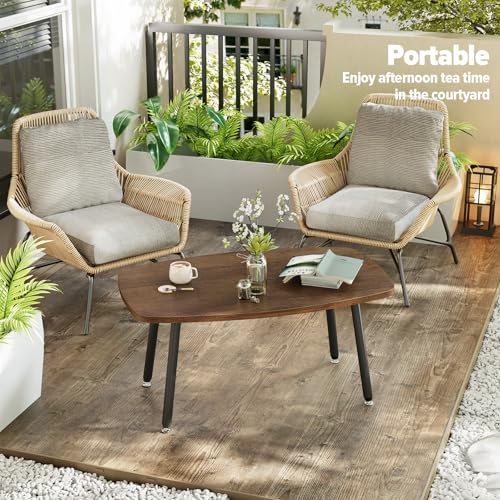 WOHOMO Folding Coffee Table for Small Spaces, No Assembly Farmhouse Portable Living Room Table, Walnut 39.3x19.6x17.7 Inch