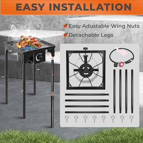 STEELUS Propane Camping Stove, 130000 BTU Single Burner Outdoor Propane Stove, High Pressure Propane Gas Cooker with Detac...