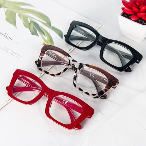 REAVEE Oprah Style Reading Glasses for Women, Blue Light Blocking Stylish Oversized Computer Readers Spring Hinge