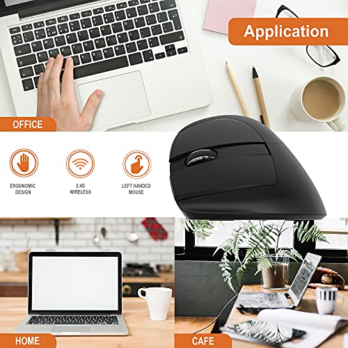 J-Tech Digital Left Handed Wireless Ergonomic Vertical Mouse for Small Hands with USB Nano Transceiver, AA Battery, 4 DPI,...
