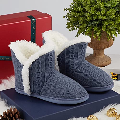 NineCiFun Women's Fuzzy Winter Bootie Slippers Knitted Ankle Boots Slippers Warm House Shoes Outdoor Indoor with Plush Fur...