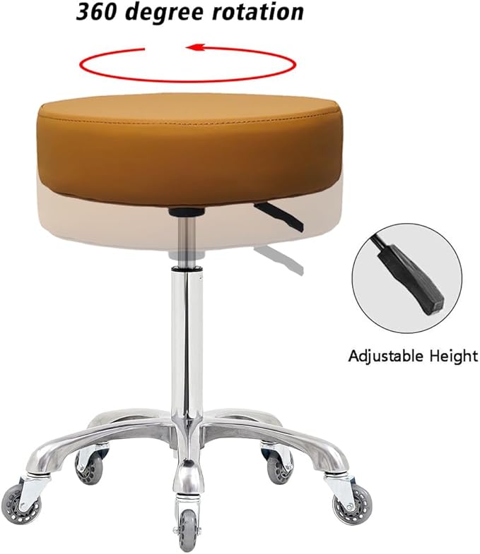 Ainilaily Rolling Stool with Wheels, Heavy Duty 400 lbs Stool for Shop Guitar Lab Tattoo Workbench Medical, Adjustable Swivel Chair (Camel)