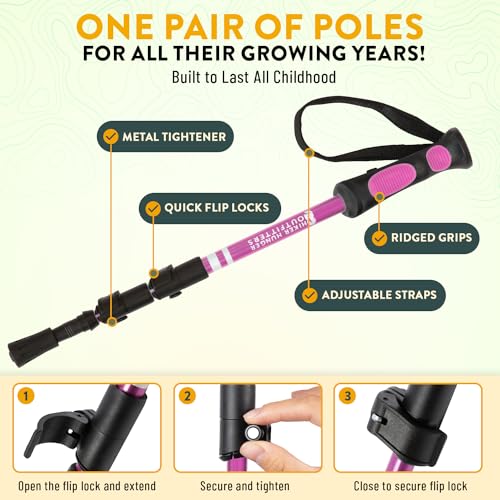 Lightweight Collapsible Trekking Poles for Kids (Pink) & Carbon Fiber Aluminum Walking Sticks with Cork Grips (Black) with...