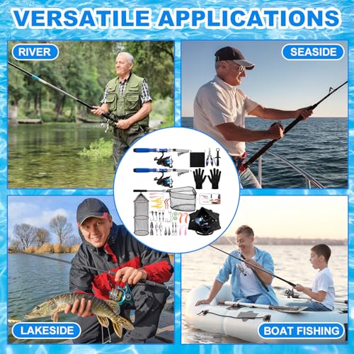 LaRandom 51 Pcs Christmas Fishing Pole Combo 6.89ft Telescopic Rods Set Collapsible Fishing Rods with Plier Lip Gripper Lu...