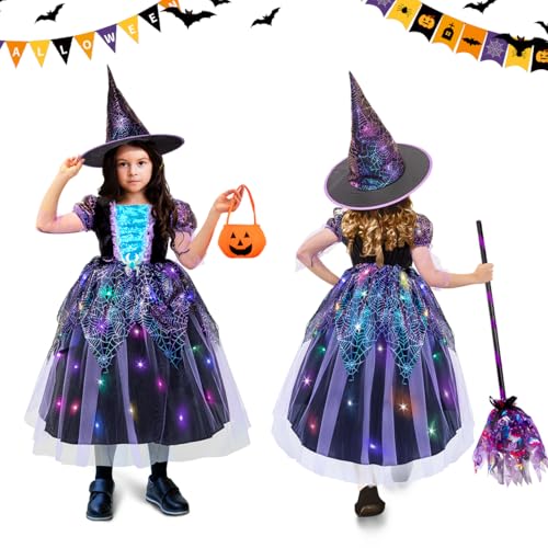 Meland Halloween Witch Costume for Girls(XL,10-11 Years), Purple