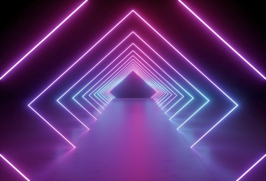 Yeele 5x3ft Neon Light Corridor Backdrop for Photography Futuristic Abstract Tunnel Let's Glow Party Background for Birthd...
