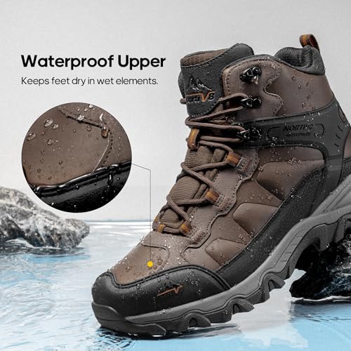 NORTIV 8 Men's Waterproof Hiking Boots Outdoor Trekking Lightweight Mountaineering Leather Shoes