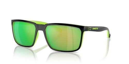 Arnette AN4251 Stripe Sunglasses, Black/Fluorescent Green/Dark Grey Mirrored Green Polarized, 58 mm
