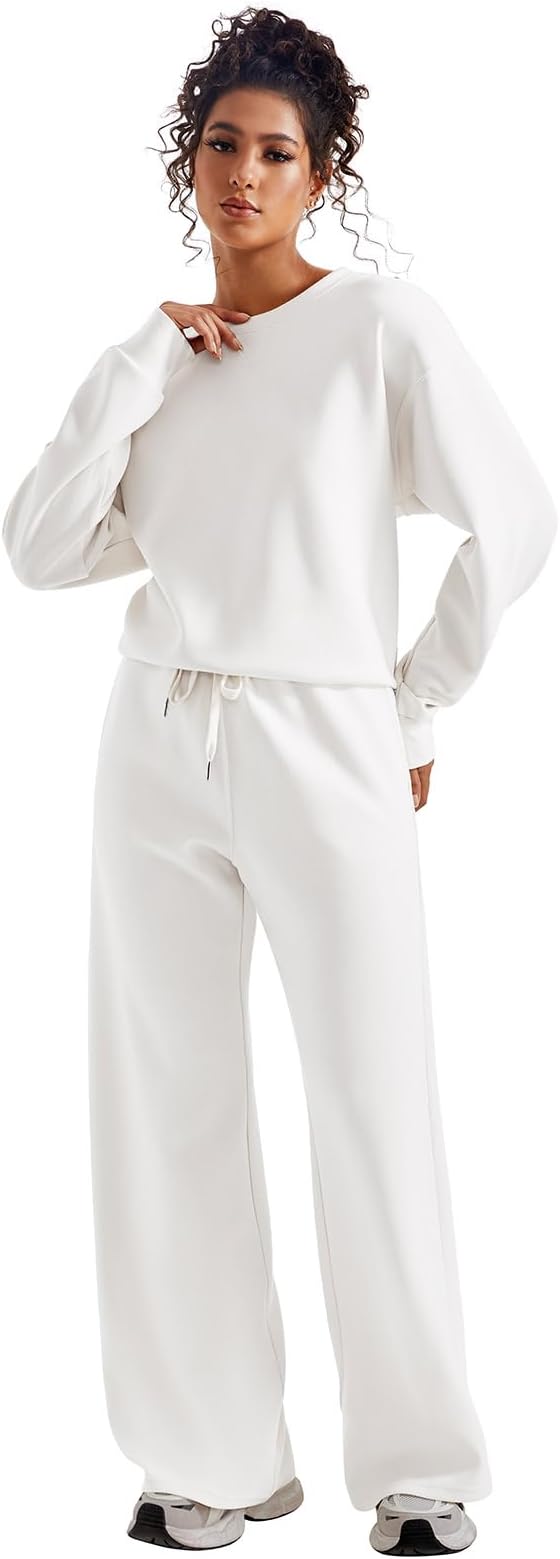 SUUKSESS Women Modal Fall 2 piece outfits Oversized Sweatshirt Wide Leg Pants