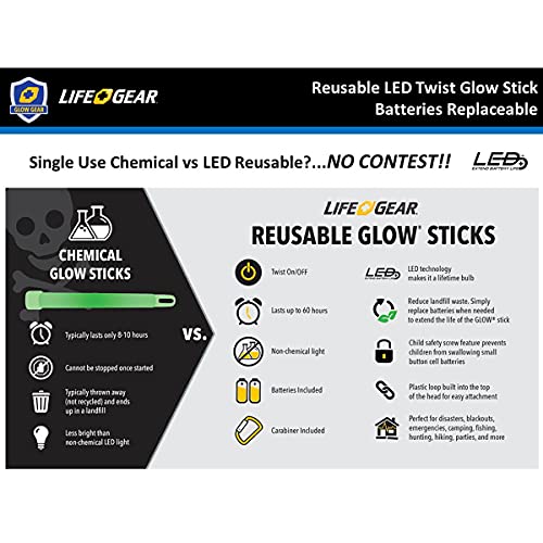 Life Gear Reusable Glow Stick Regular - Assorted - 1 Light Stick Per Order