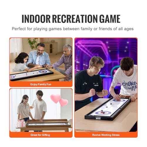 VEVOR Shuffleboard and Curling 2 in 1 Board Games, 45" Portable Tabletop Set, Two Sided Tabletop Shuffleboard with 8 Rolling Pucks, Shuffleboard and Curling Combo Game Set for Kids and Family