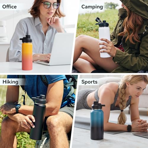 Fijinhom 24 oz Insulated Water Bottle with Handle, 304 Stainless Steel Water Bottles with Wide Mouth, Double Wall Vacuum S...