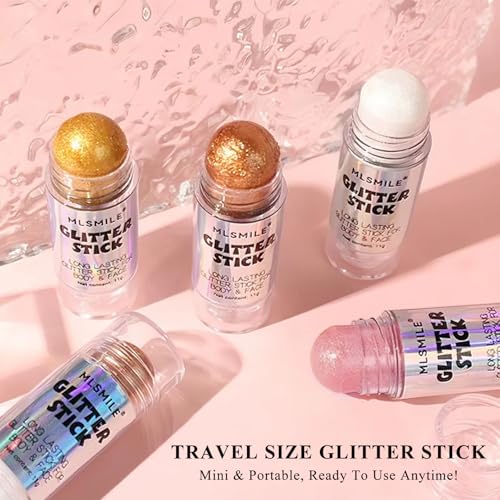 White Body Glitter Stick, Multi-Use Roll-on Face Body Glitter for Women & Kids, Long Lasting Shimmer, Travel Size Sparklin...