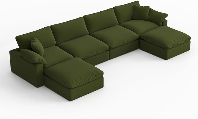 Forest aesthetics Modern Modular Sectional Sofa U-Shaped 6-Seat with Ottoman,Green-Extra Comfty Deep Seat Couch for Living Room,Apartment,Office & Small Spaces