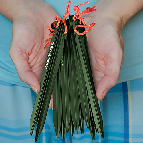 Gold Armour Tent Stakes - 12 Pack Heavy Duty, Lightweight, Camping Stakes Pegs for Outdoor Tent and Tarp, Essential Campin...