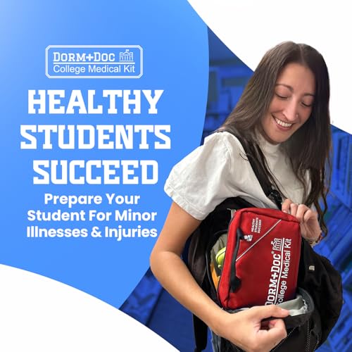 DormDoc College First Aid Kit – Compact Emergency Medical Kit for Dorm Rooms, School, Sports – with Bandages, OTC Medicine...