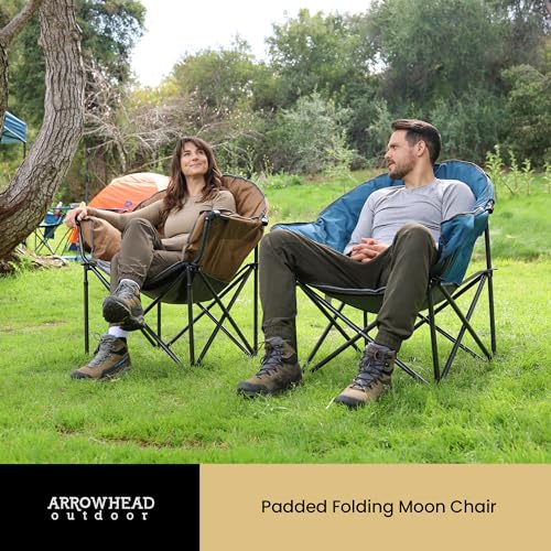 ARROWHEAD OUTDOOR Oversized Heavy-Duty Club Folding Camping Chair with Pocket, Cup Holder, Portable, Padded, Moon, Round, ...