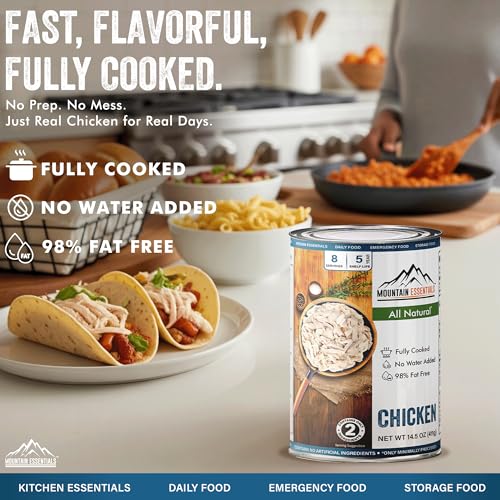 Mountain Essentials Fully Cooked Chicken 14.5 oz – Canned White Meat for Daily Meals, Camping & Emergency Food – Great for...