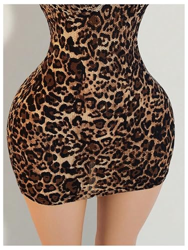 SweatyRocks Women's Leopard Print Halter Dress Backless Bodycon Mini Club Party Cheetah Dresses