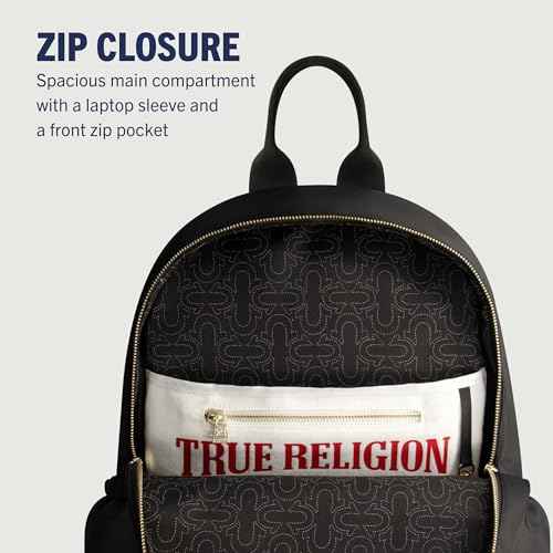 True Religion Backpack, Zip pocket, Horseshoe Logo Travel Bag, Black