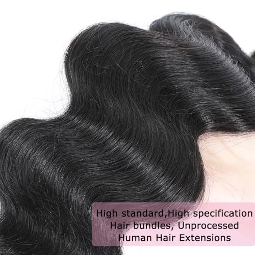 16A Human Hair Bundles 12 14 16 18 Inch Body Wave Bundles Human Hair 400g Brazilian Virgin Body Wave 4 Pieces Deals Brazilian Quick Weave Extensions Wet and Wavy Extensions Natural Black