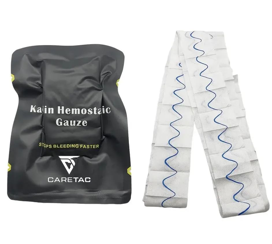 CareTac Advanced Quick Clotting Combat Gauze 3" x 12' – Compressed Hemostatic Z-Folded Wound Packing Medical Gauze with Ka...