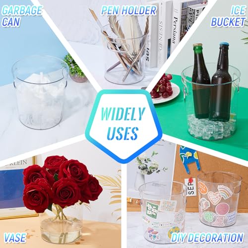 Tessco 12 Pcs Plastic Ice Buckets Clear Large Champagne Wine Cooler Bucket with Handle Portable Drinks Beverage Tubs Chill...