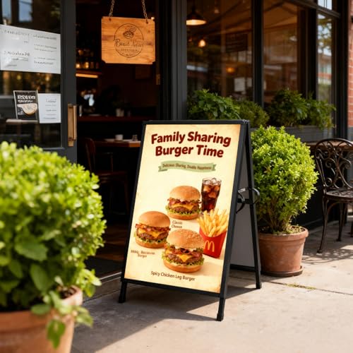 Yakpho Heavy Duty Slide-in Folding Sandwich Board A-Frame Sidewalk Sign 24x36 Inch Black Coated Steel Metal Double-Sided P...