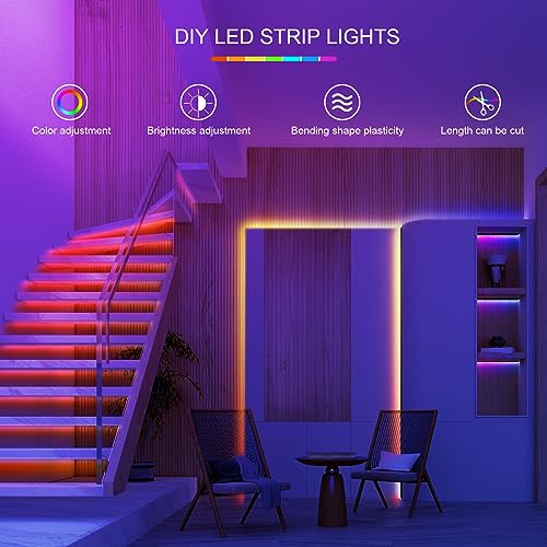 HBOWMDJIA 100ft Led Lights for Bedroom, Led Strip Lights Music Sync Corlor Changing, Led Light Strip with Remote & App Con...