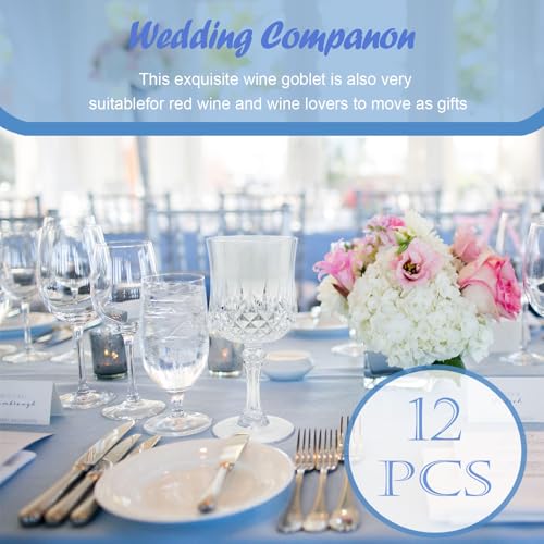 Veiuwa 12 PCS Plastic Wine Glasses Clear,Reusable Plastic Wine Glasses,White Goblet Glass,Durable and Sturdy Cups Can Be U...