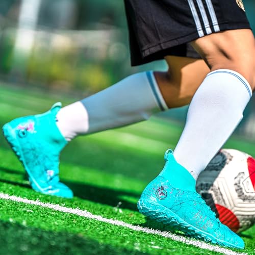 JUNNMRE Mens Womens Soccer Cleats Youth Soccer Shoes Football Shoes High-Top Football Cleats Outdoor/Indoor Athletic Shoes...
