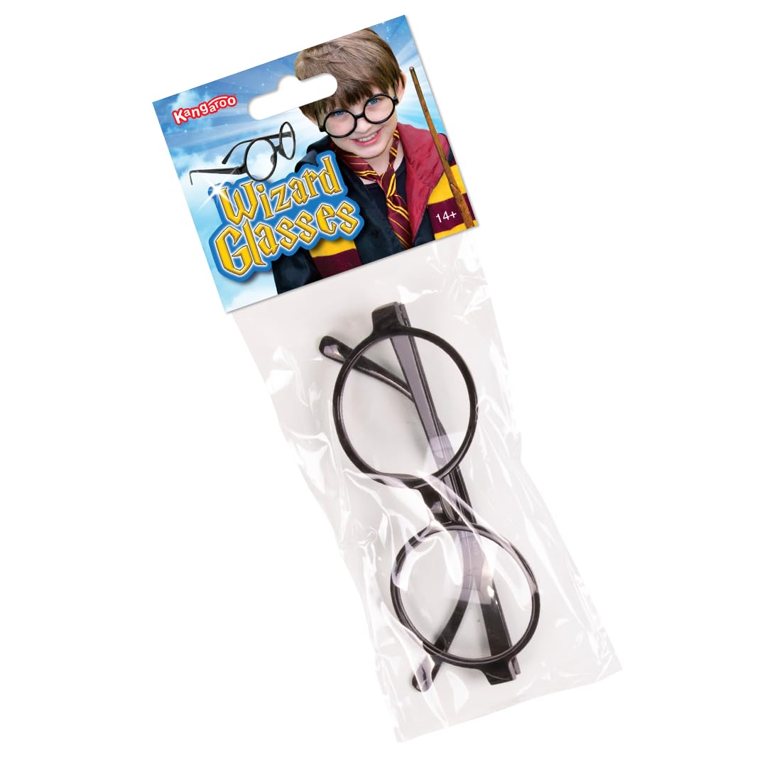Kangaroo Round Wizard Glasses – Round Harry Potter Glasses for Kids – Black-Rimmed Round Glasses – Nerd Glasses for kids Halloween Party - Wizard Costume Plastic Glasses for Adults, Men and Women