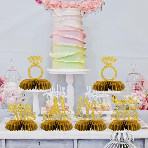 Maicaiffe Mr & Mrs Table Honeycomb Centerpieses Decorations - Glitter 8 Pcs Wedding Engagement Party Table Toppers Decor -...