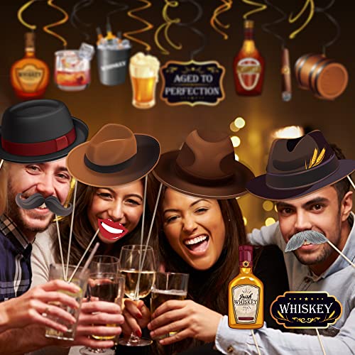 Qpout 30pcs Whiskey Party Photo Booth Props with Sticks, Oktoberfest Photo Booth Props, Men Women Holiday Whiskey Beer Bar...