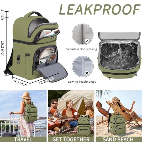 Cooler Backpack,Insulated Backpack Cooler Leakproof Double Deck Cooler Bag for Men Women RFID Lunch Backpack