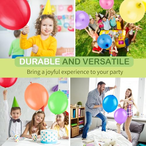 30pcs Punch Balloons for Kids, Thickened Neon Punching Balloon, Large Heavy Duty Balloons with Rubber Band Handle for Birt...
