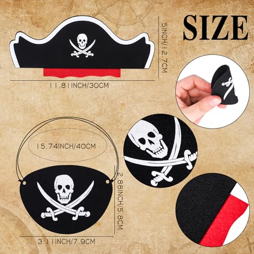 CHRIMISS Pirate Hat Set with Pirate Eye Patch, Mustache, Temporary Tattoos, 48PCs for Kid Birthday, Halloween Costume Accessories, Party Favors & Goodie Bag Fillers
