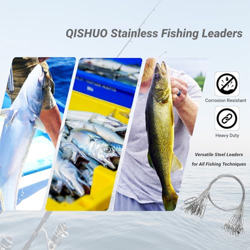 QISHUO Heavy Steel Fishing Leader Saltwater High Strength Wire Leader Line Bait Freshwater Fishing Leaders Stainless White...
