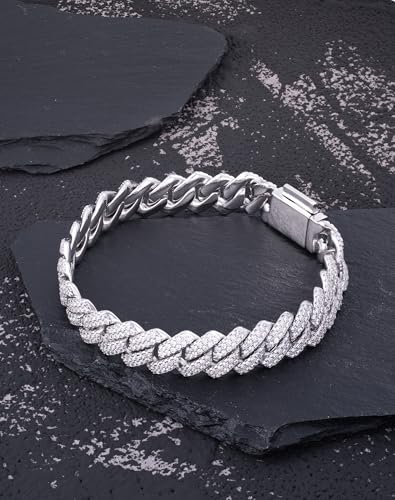Iced Out Cuban Link Mens Bracelet - 14mm 18K White Gold Plated Hip Hop - 5A+ Cubic Zirconia Jewelry for Women Father Christmas Birthday Gifts 7.9"