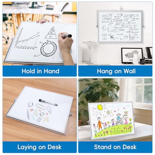 Dry Erase Magnetic White Board, 16" x 12",Double-Sided Desktop Whiteboard with Stand, Portable Magnetic Tabletop Erase Boa...